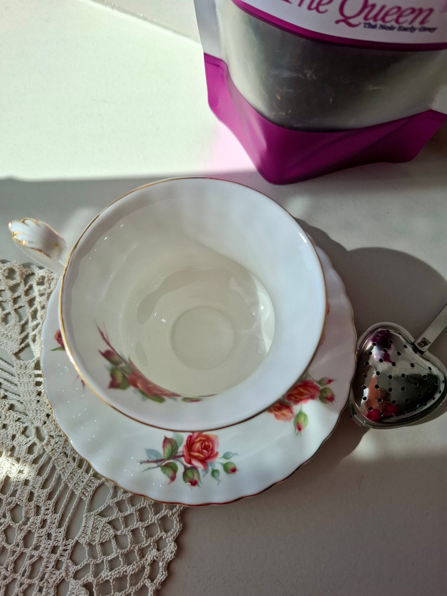 Tasse et soucoupe Roses orangées ROYAL ALBERT petit modèle