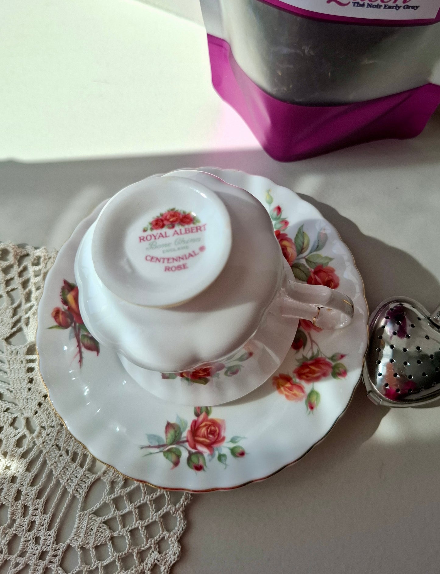 Tasse et soucoupe Roses orangées ROYAL ALBERT petit modèle